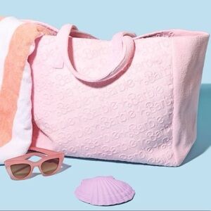 Set of 2 Barbie Light Pink Embossed Tote, and cosmetics bag .
